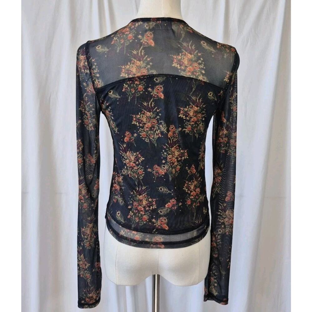 Natural Life Womens Black Floral Sloane Mesh Long Sleeve Top Small - Picture 7 of 9